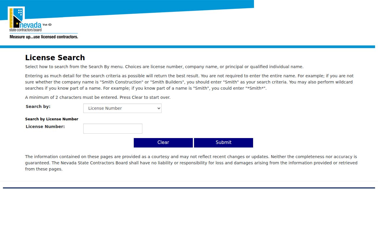 Mesquite residents directory Nevada contractor license search