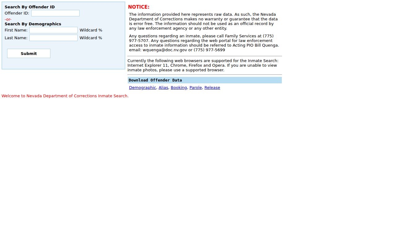 Mesquite residents directory Nevada Department of Corrections offender search