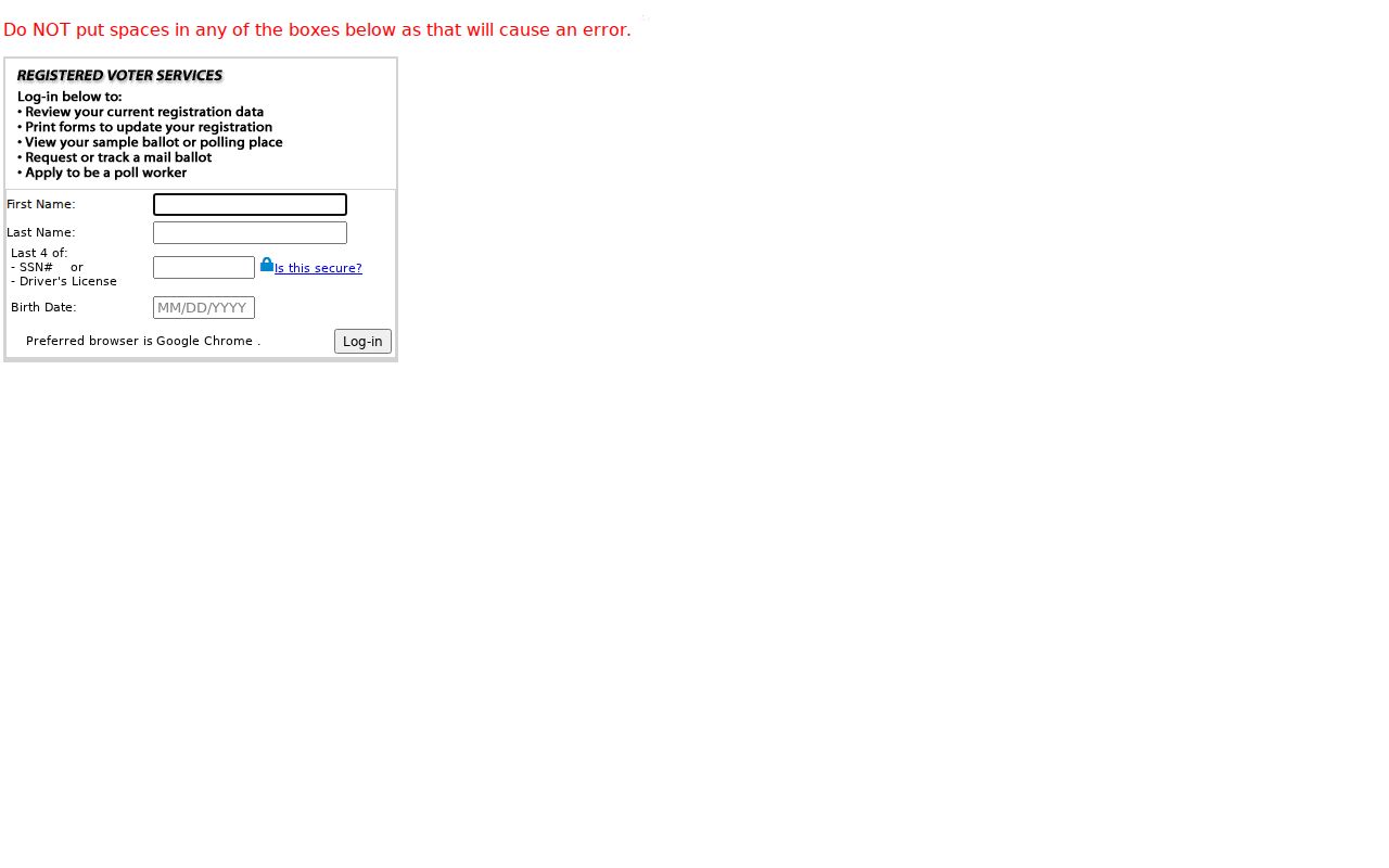 Mesquite residents directory Clark County voter services entry screen