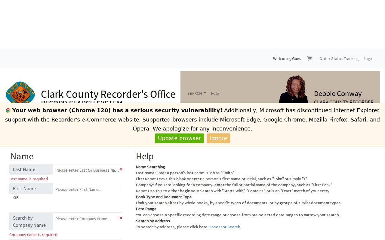 Mesquite street directory Clark County Recorder name and grantor grantee search