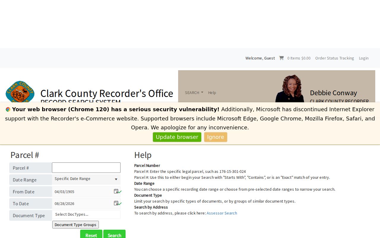 Mesquite street directory Clark County Recorder APN parcel search