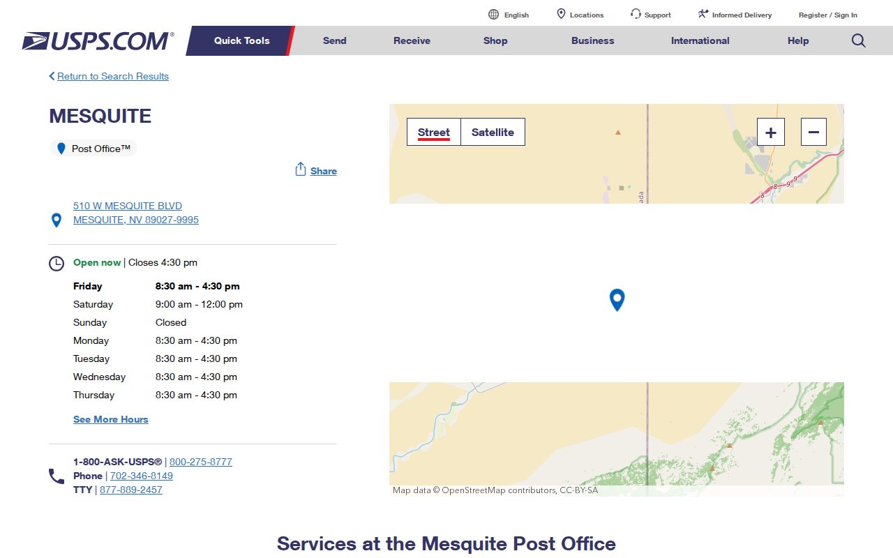 Mesquite ZIP code directory view of USPS Mesquite post office details